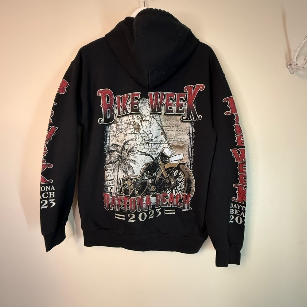 Daytona Beach Bike Week 2023 Full Zip Hoodie Grunge Biker Y2k Style Womens Med
